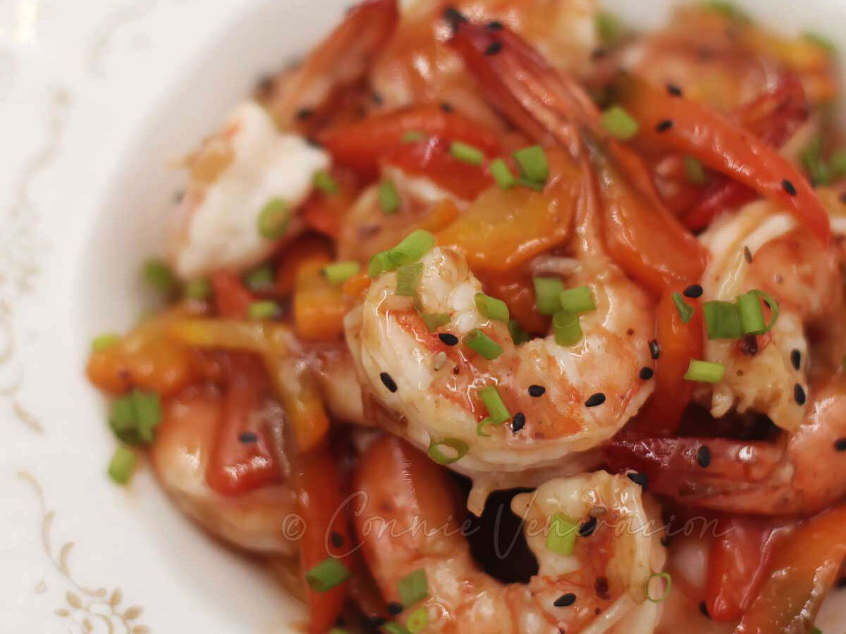 Shrimps with plum sauce