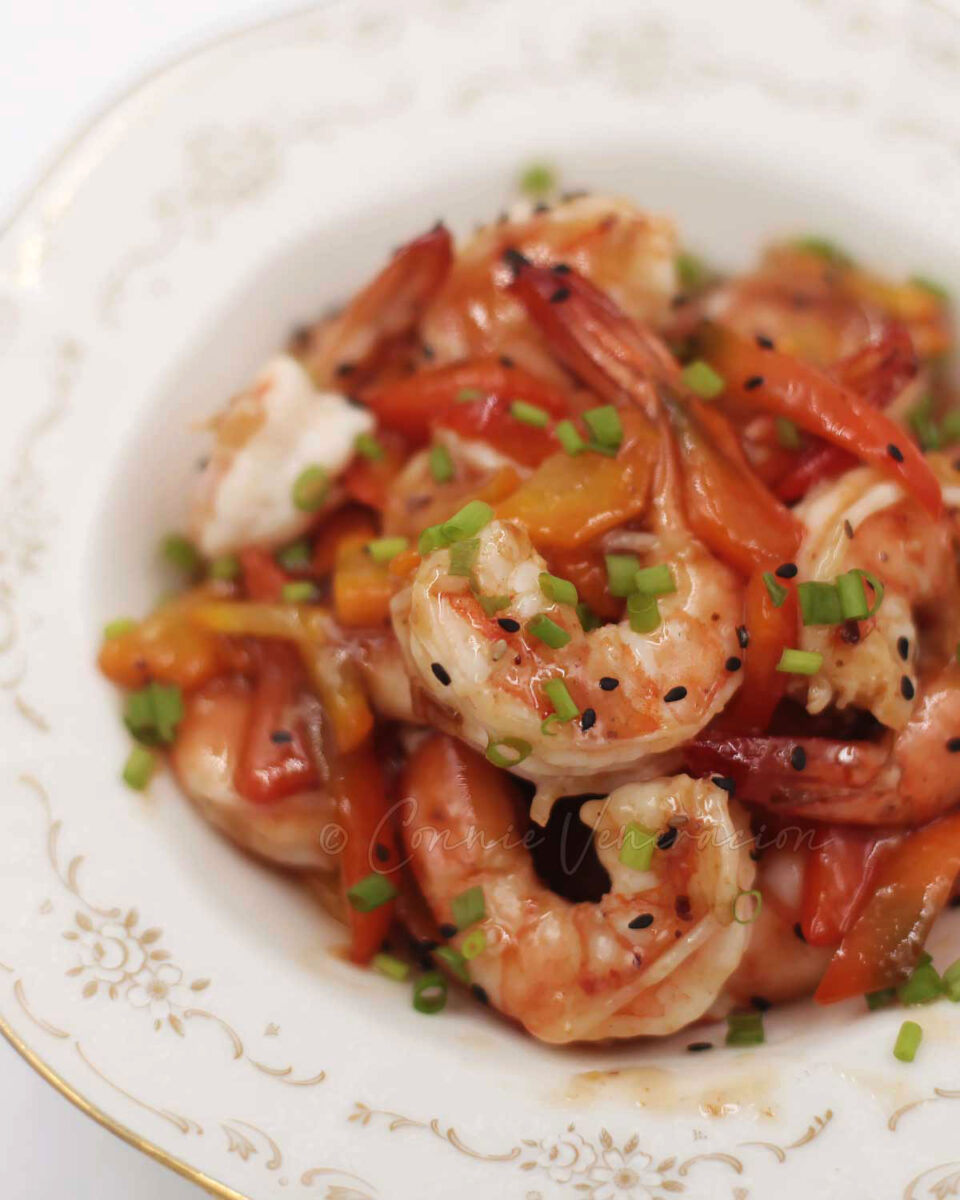 Shrimps with plum sauce