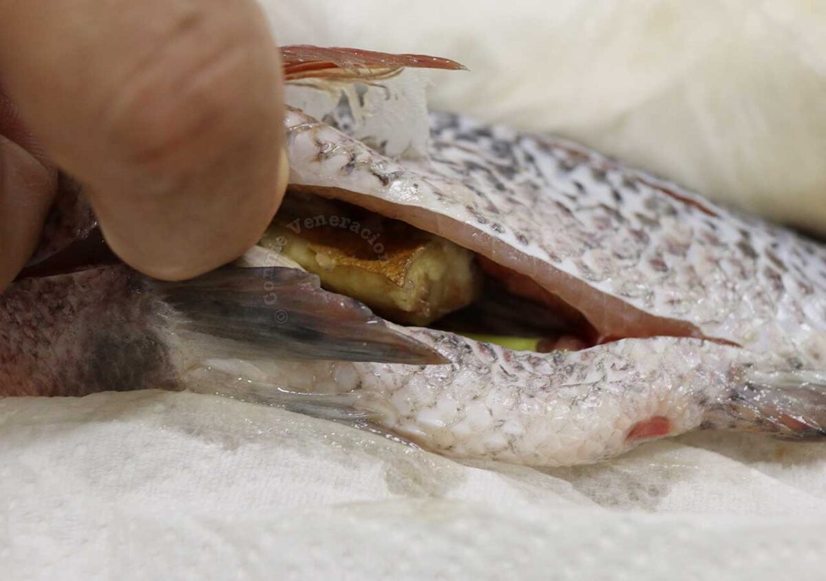 Stuffing tilapia caity with spices