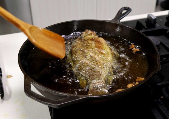Deep frying tilapia