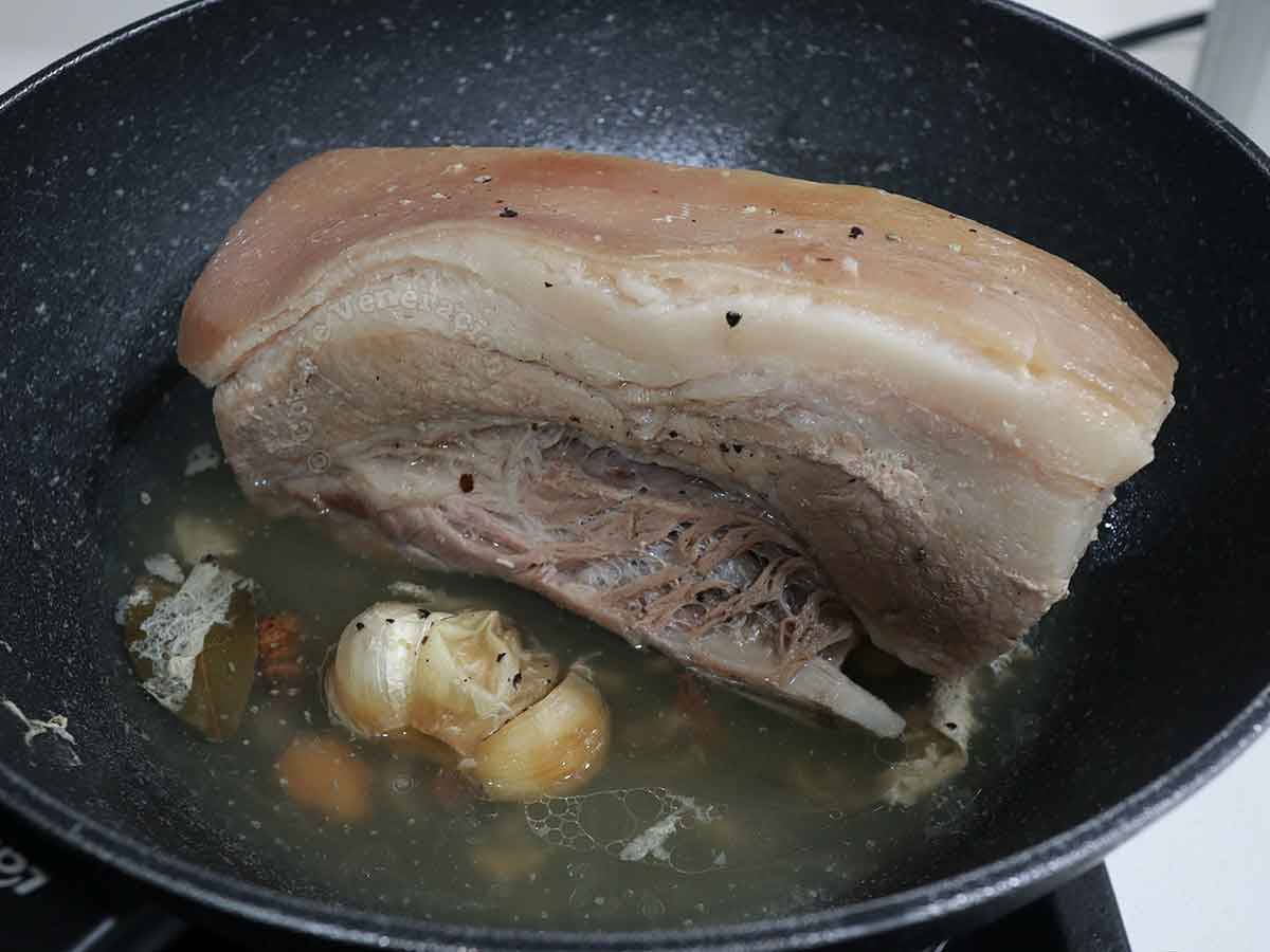 Slab of pork belly simmered with spices