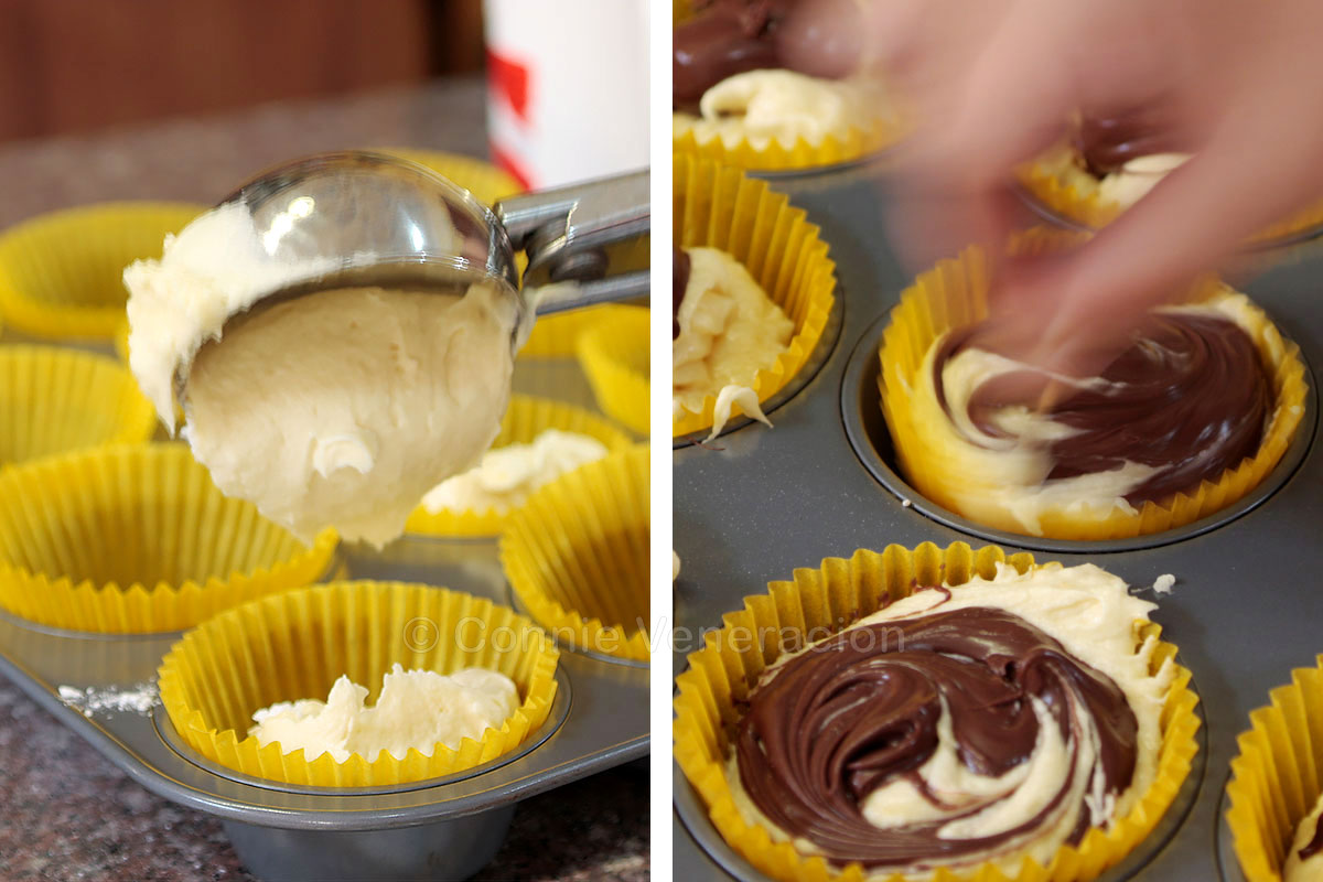 Topping cupcake batter with Nutella