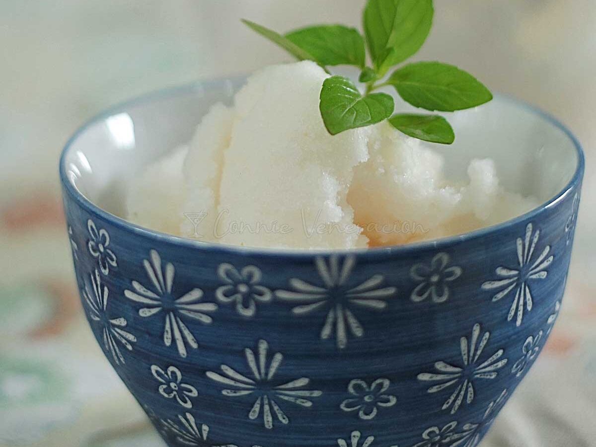 Coconut and lychee sorbet