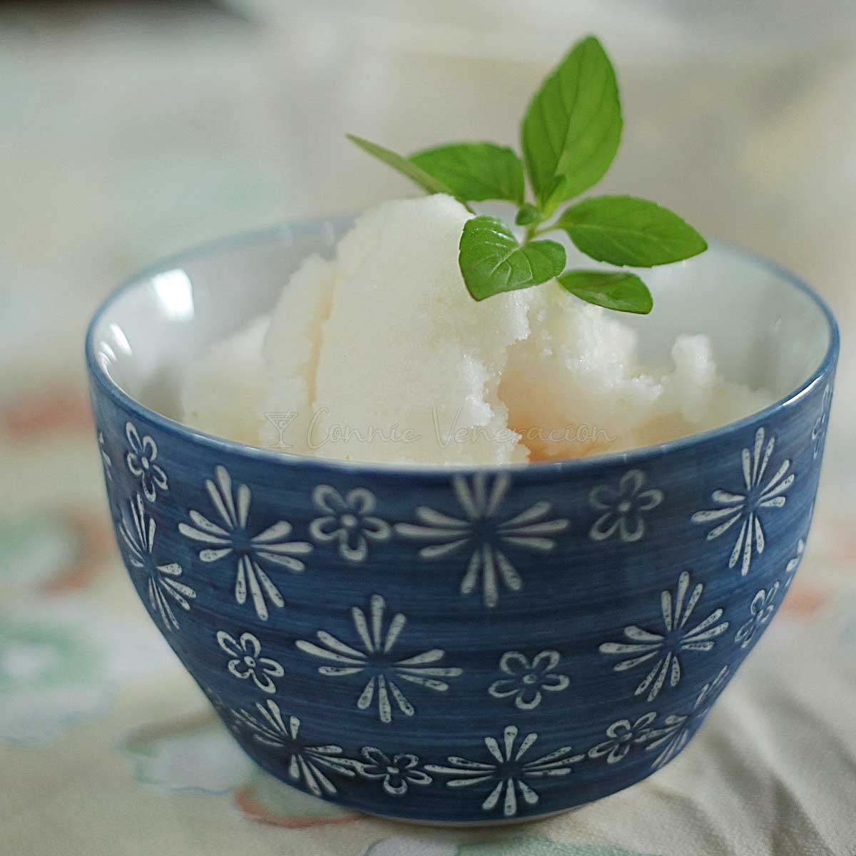 Coconut and lychee sorbet