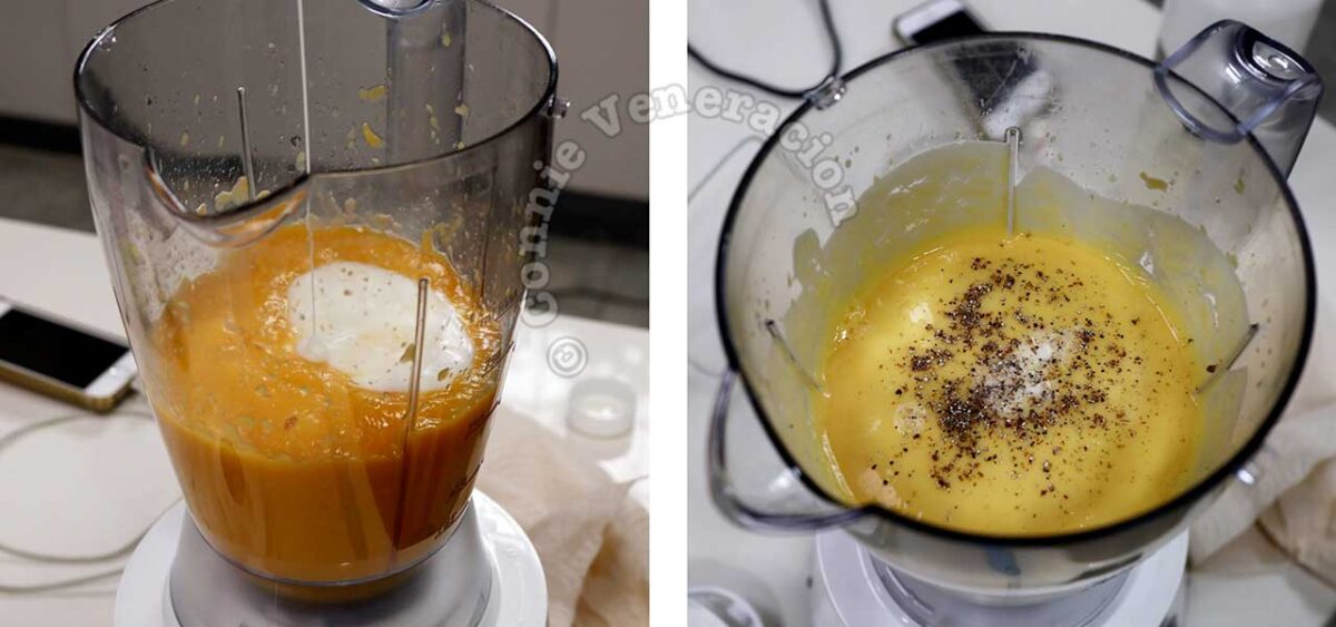 Pureeing mangoes with yogurt and spices