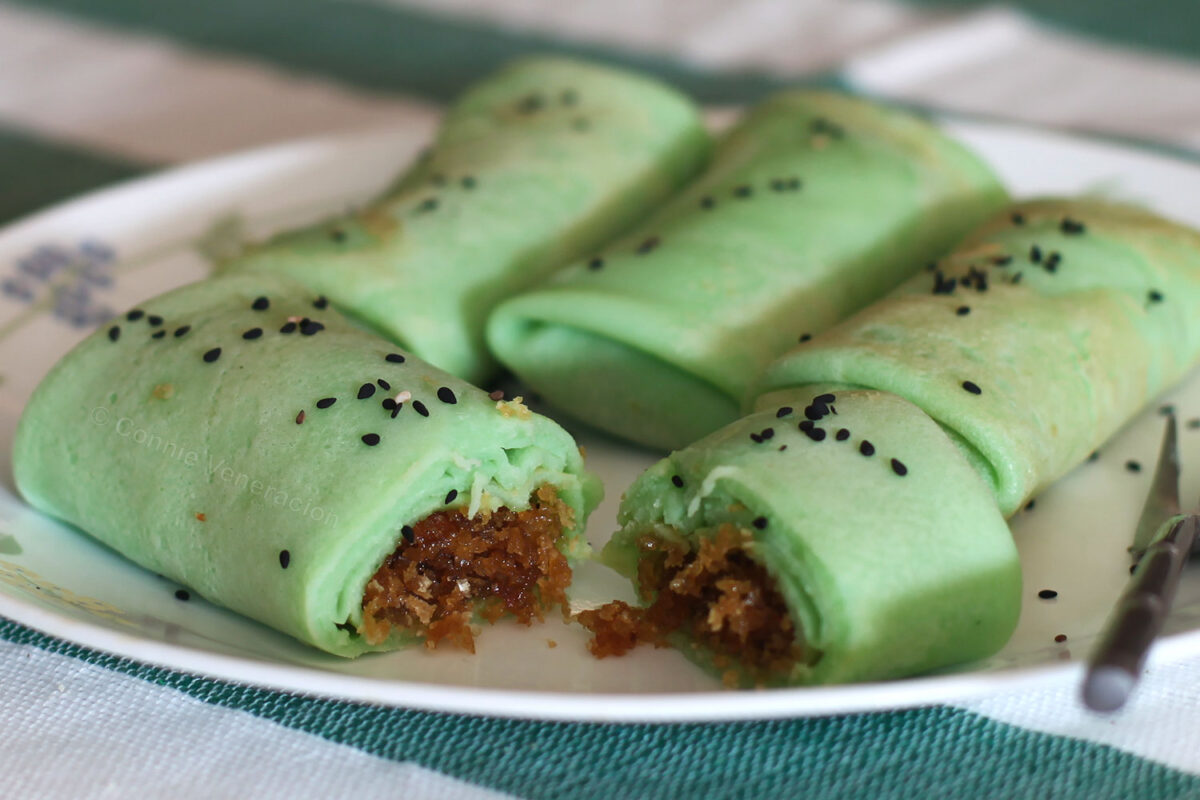 Pandan crepes with coconut and palm sugar filling (dadar gulong / kuih dadar)