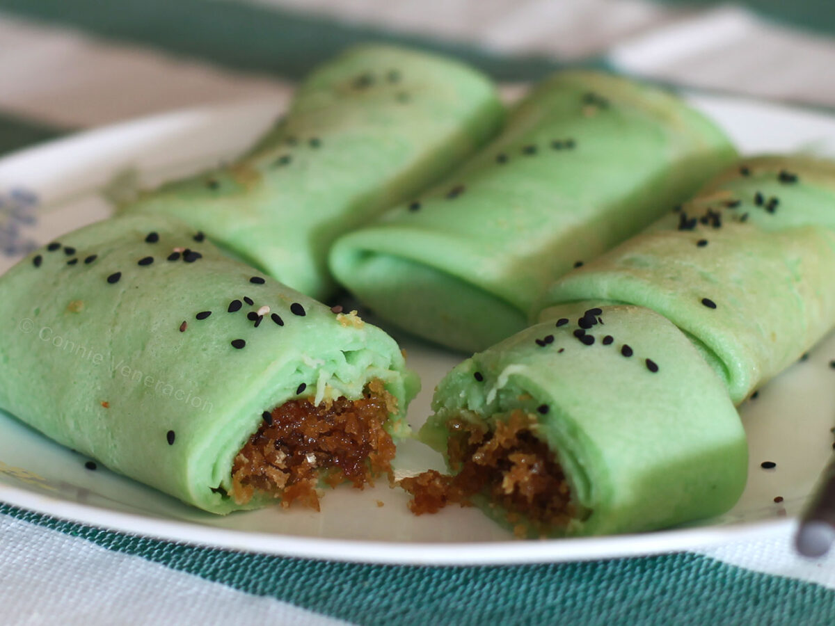Pandan crepes with coconut and palm sugar filling (dadar gulong / kuih dadar)