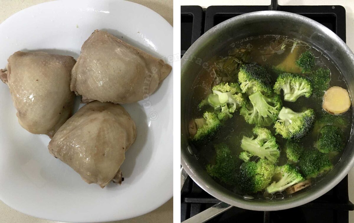 Poached chicken / blanching broccoli