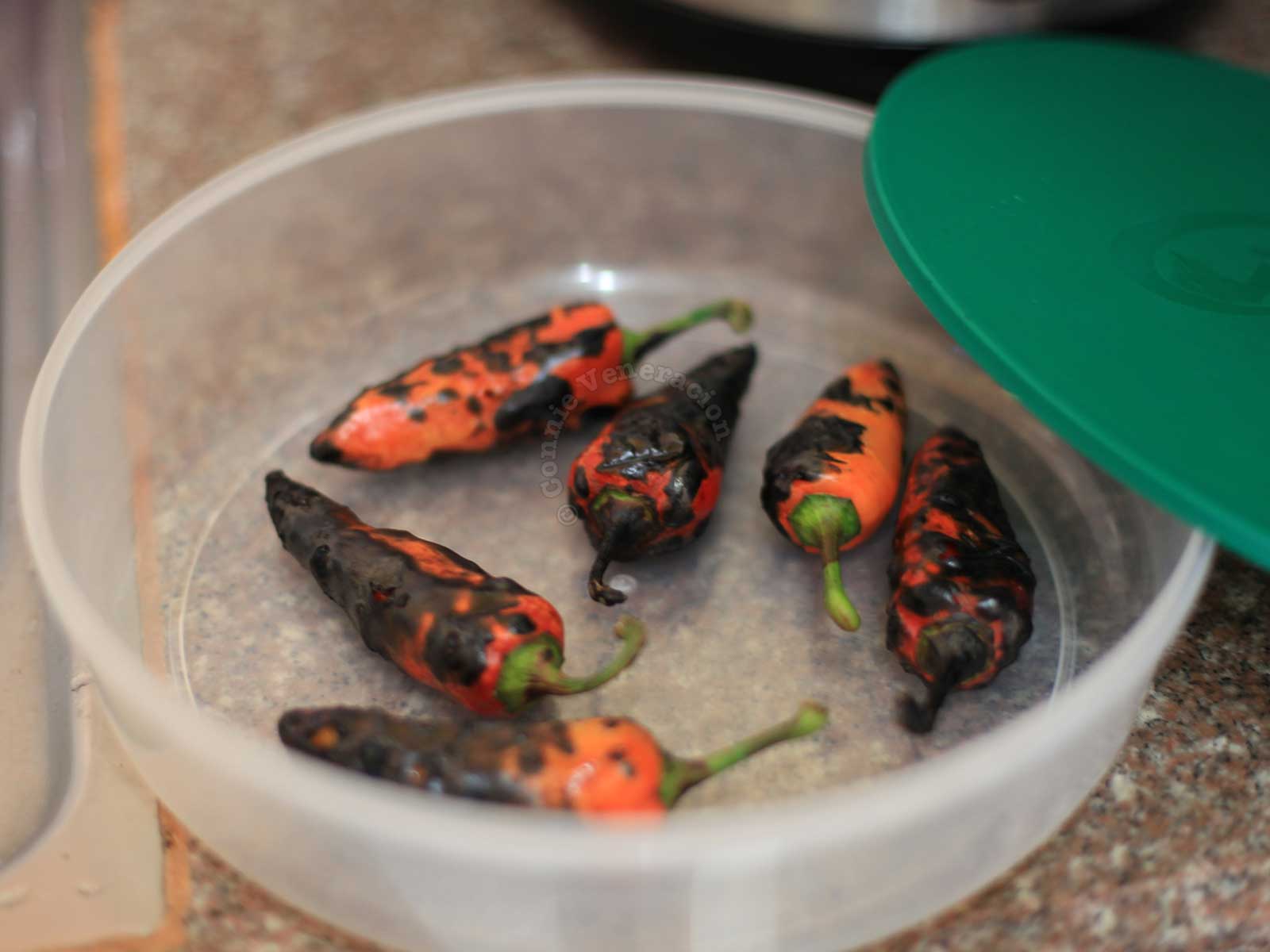 Roasted bell peppers with charred skins