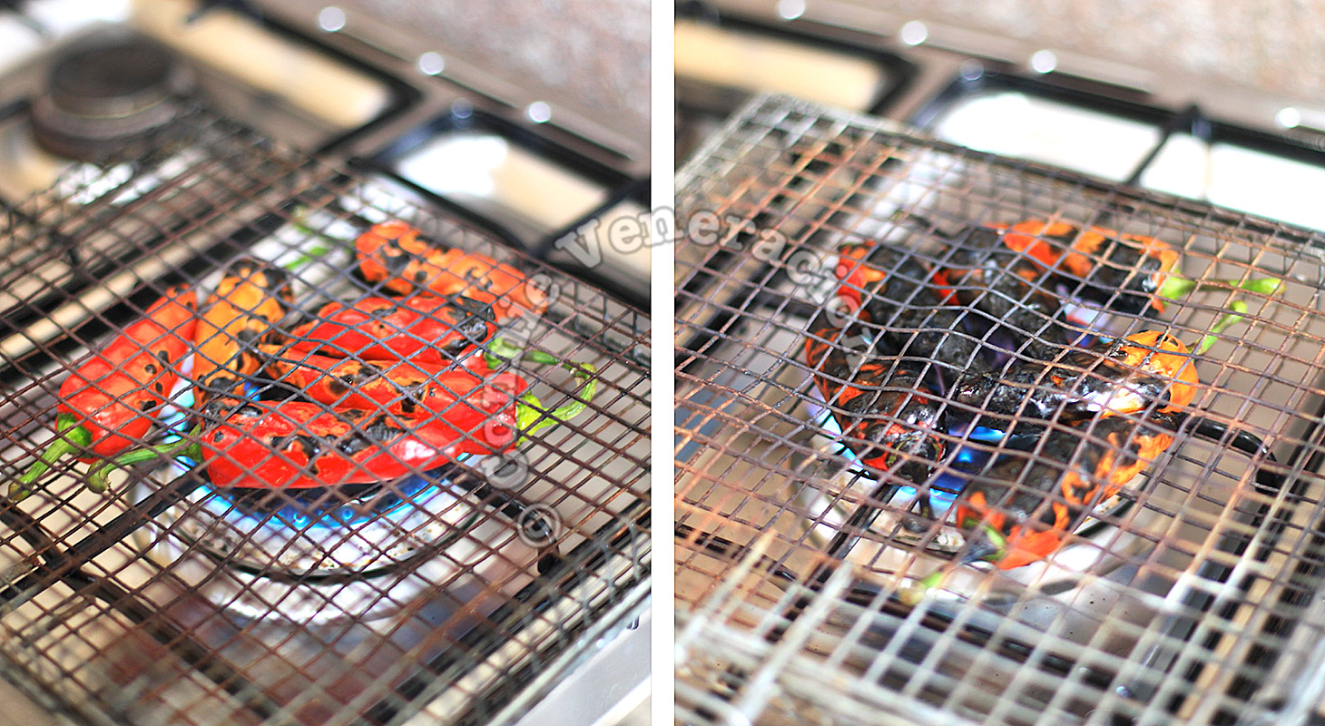 Roasting bell peppers on open flame