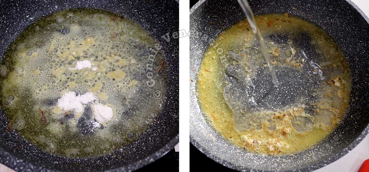 Making a roux with flour and butter