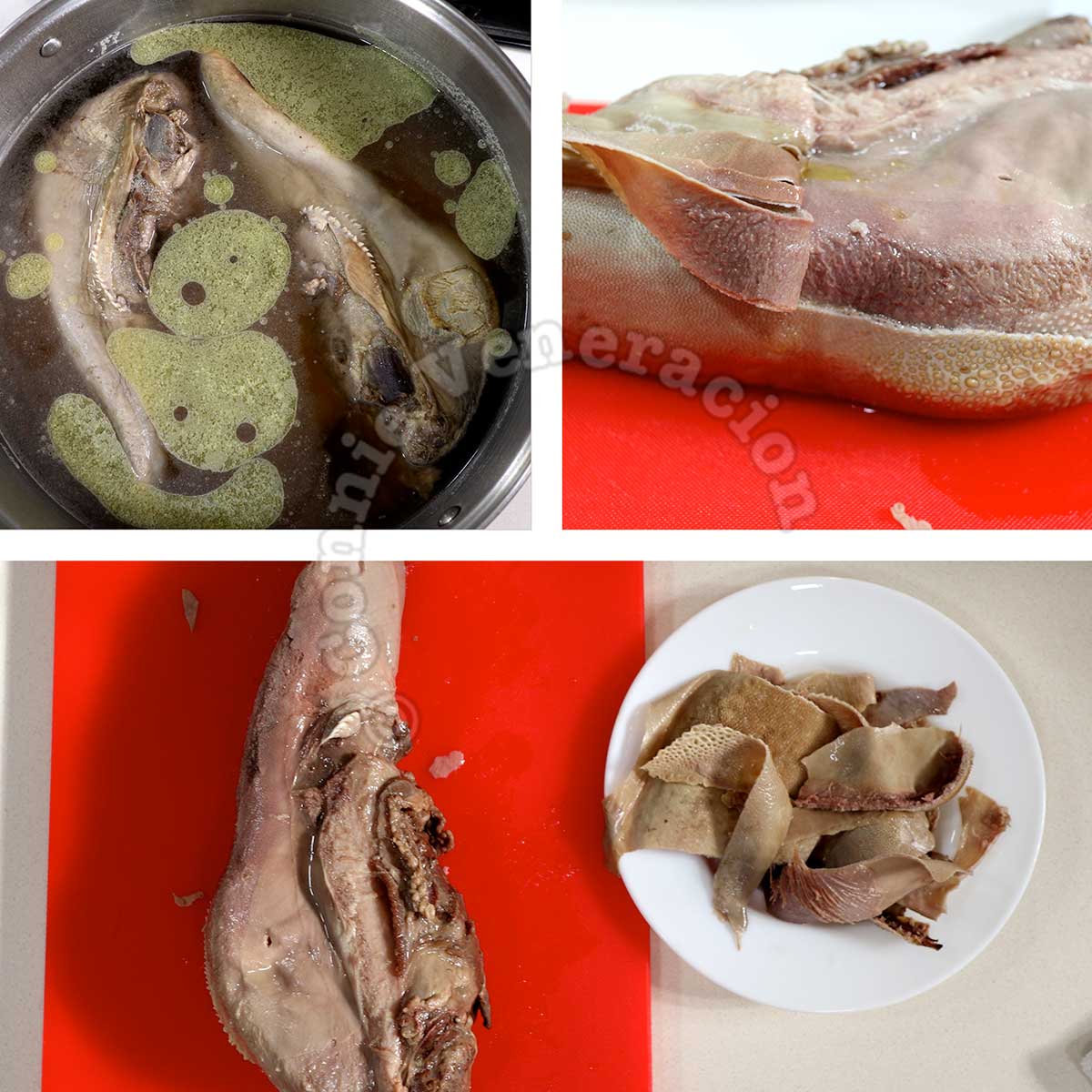 Peeling boiled beef tongue