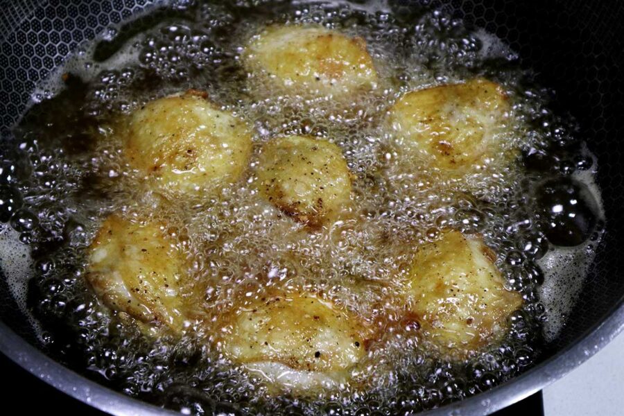 Browning chicken thighs
