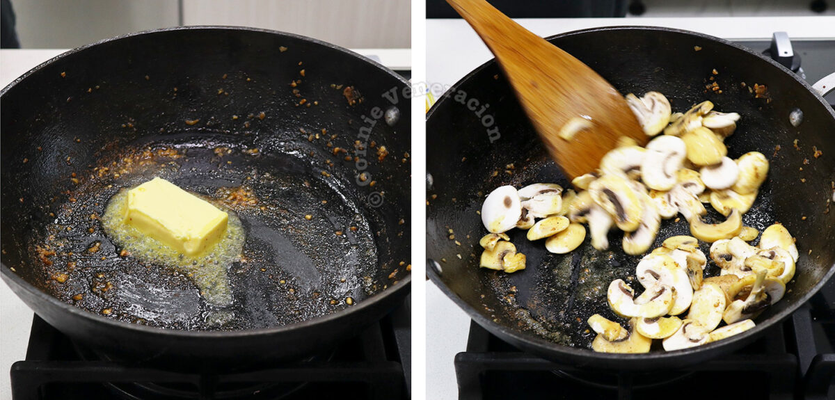 Frying mushrooms in butter
