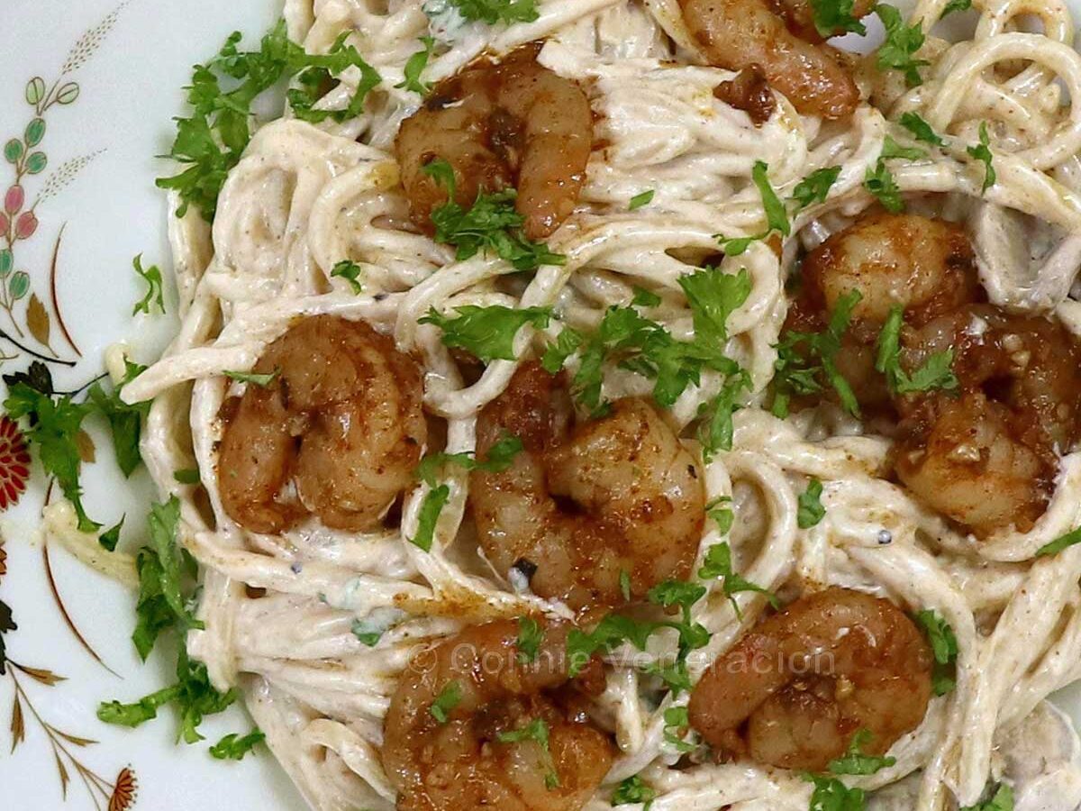 Cajun shrimp and mushroom spaghetti