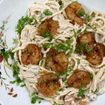 Cajun shrimp and mushroom spaghetti