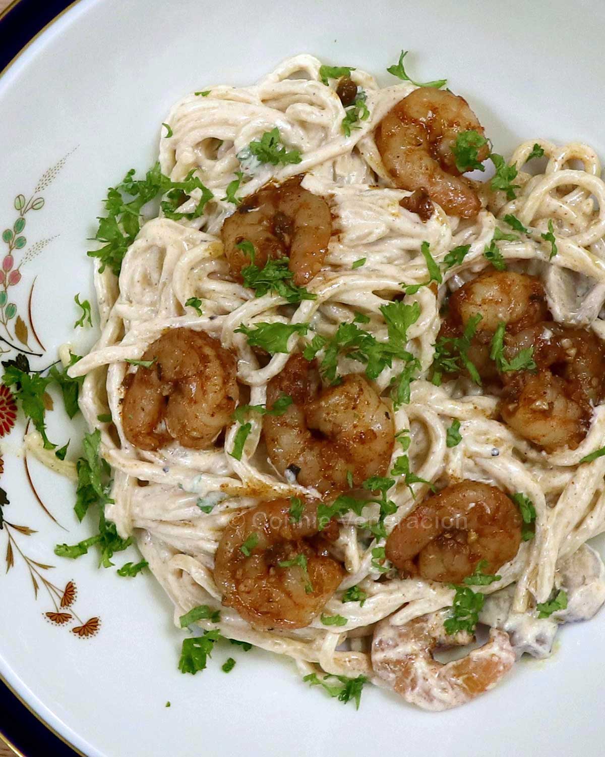 Cajun shrimp and mushroom spaghetti