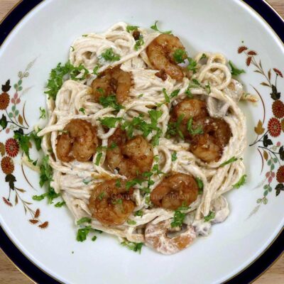 Cajun shrimp and mushroom spaghetti