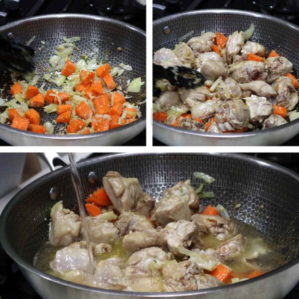 Cooking carrot and chicken in water