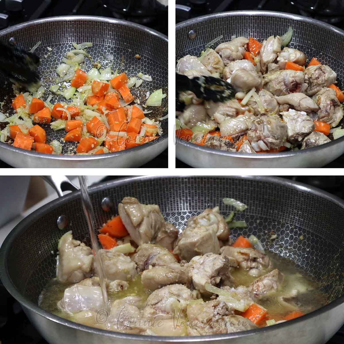 Cooking carrot and chicken in water