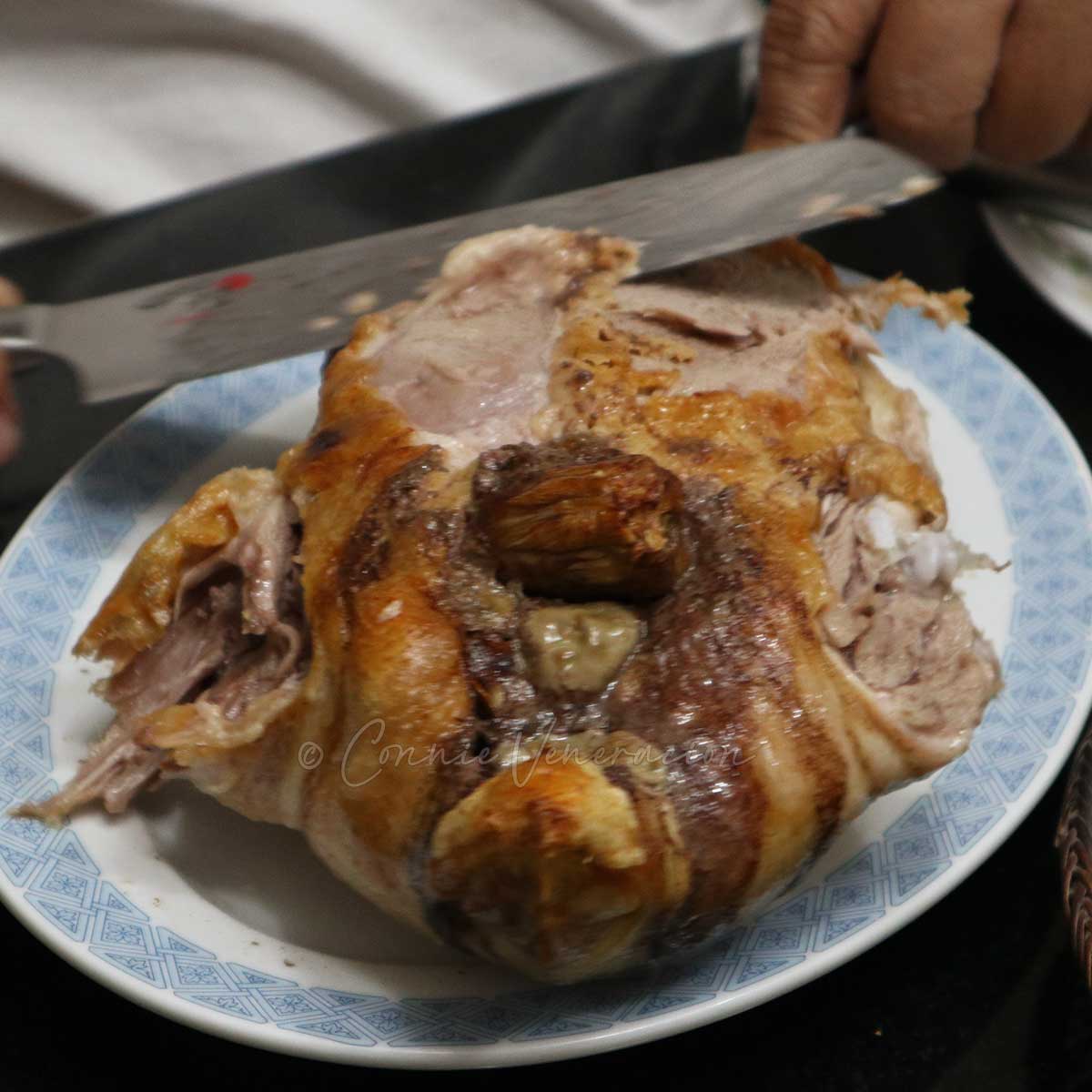 Carving roast duck