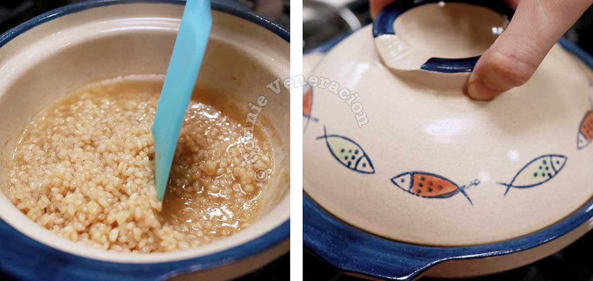 Cooking rice in claypot