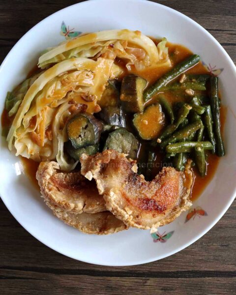 Crispy pork belly kare-kare