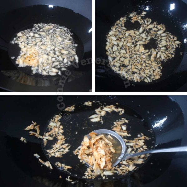 Frying pounded garlic