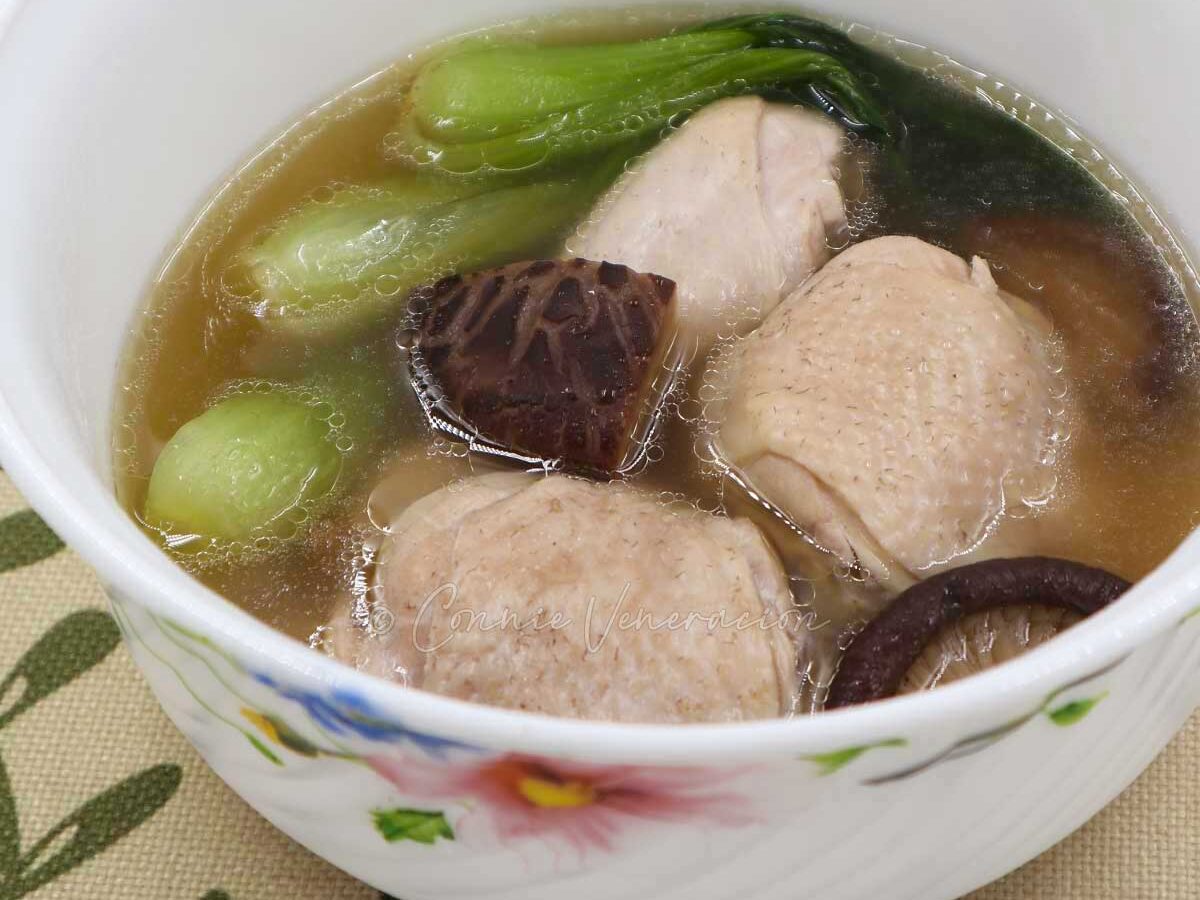 Gingered chicken, shiitake and bok choy soup