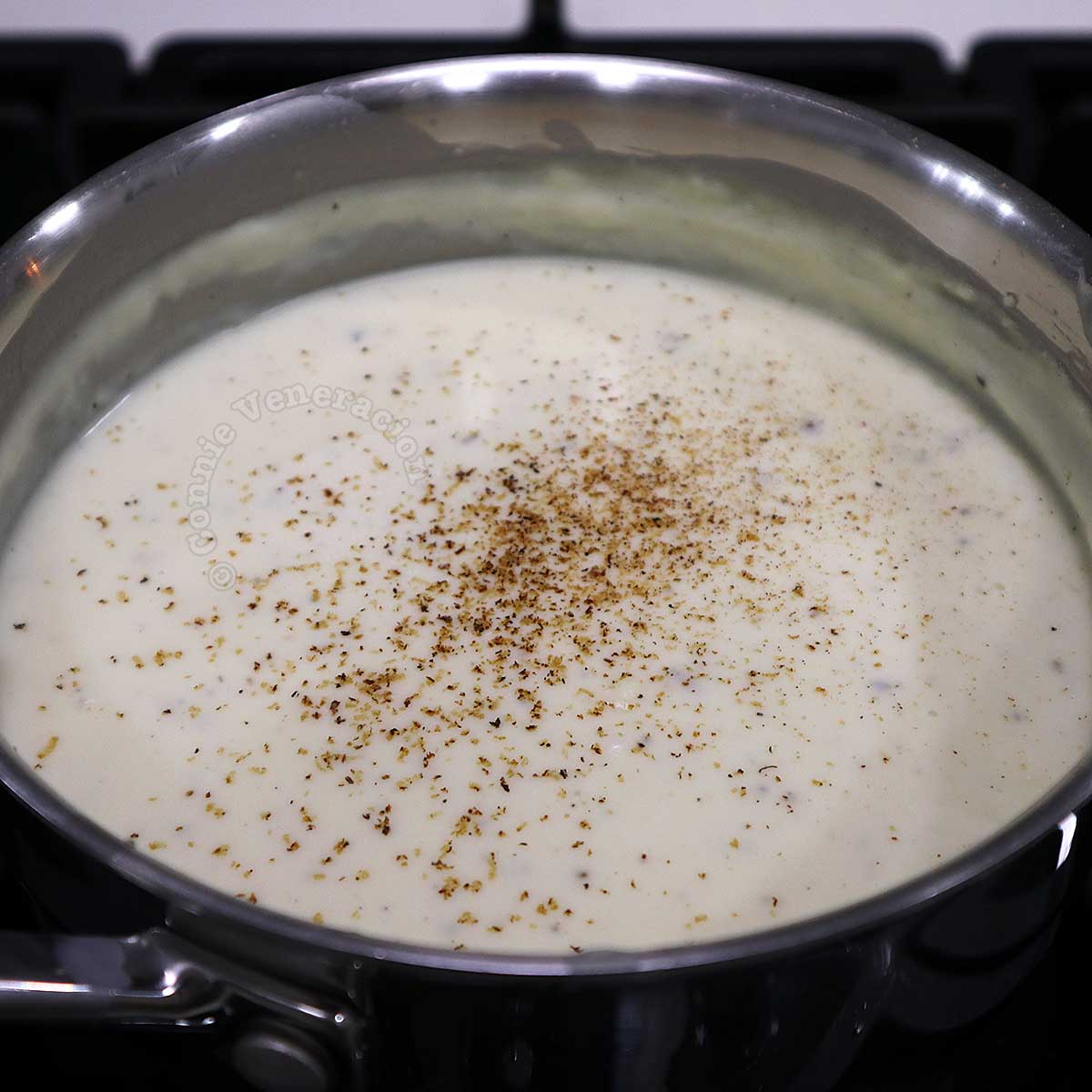 Bechamel sauce sprinkled with grated nutmeg