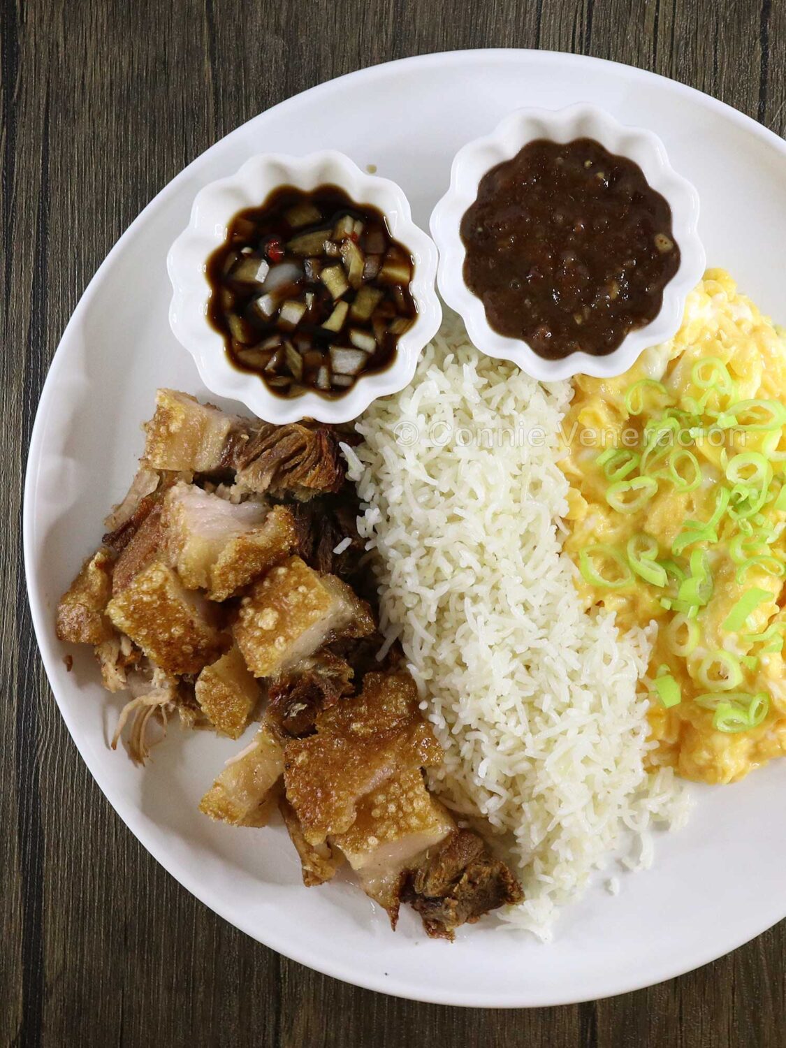 Lechonsilog (crispy pork belly, rice and egg)