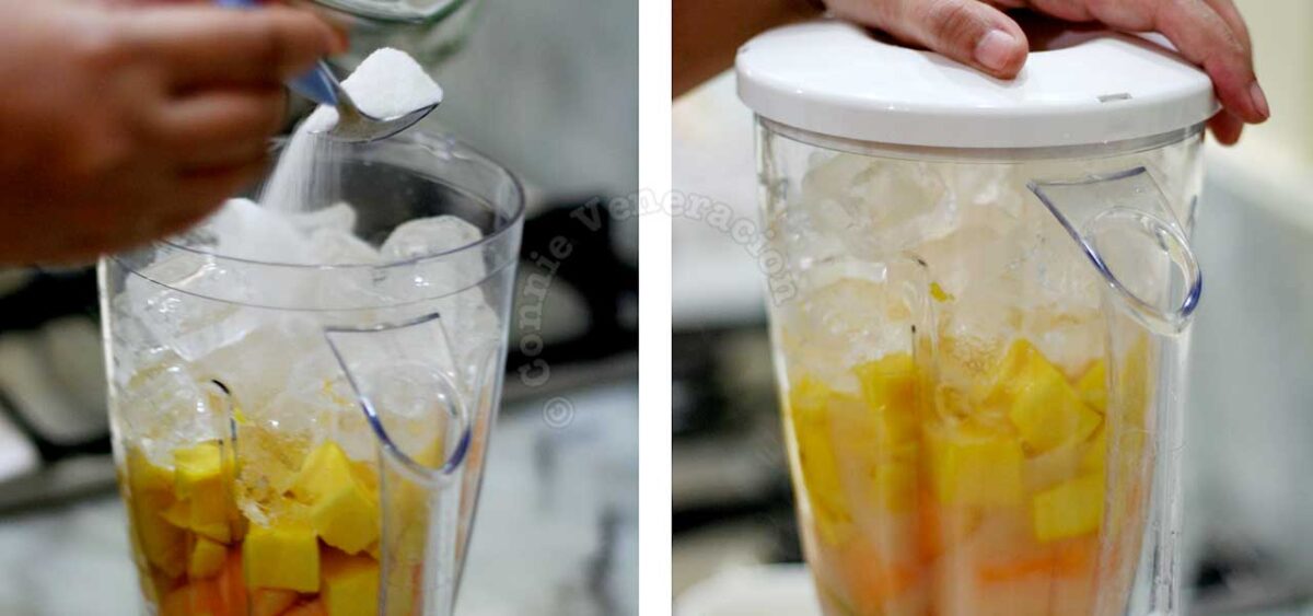 Mango and melon in blender