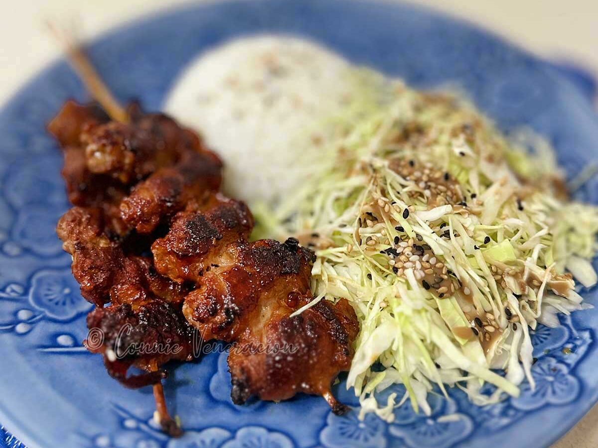 Skewered pork belly teriyaki
