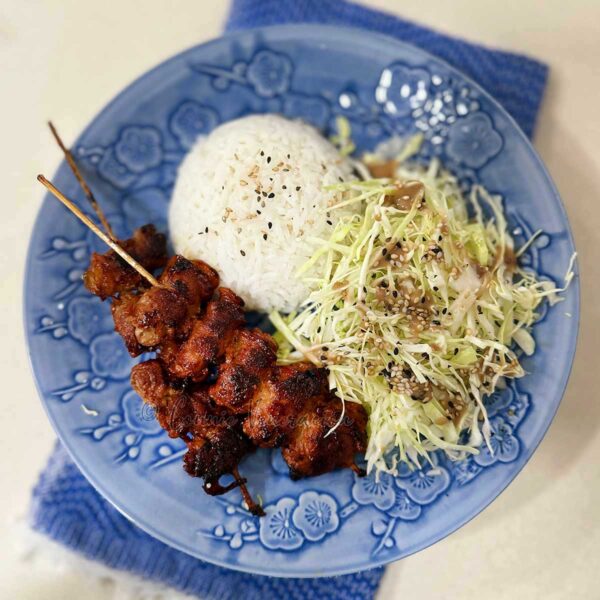 Skewered pork belly teriyaki