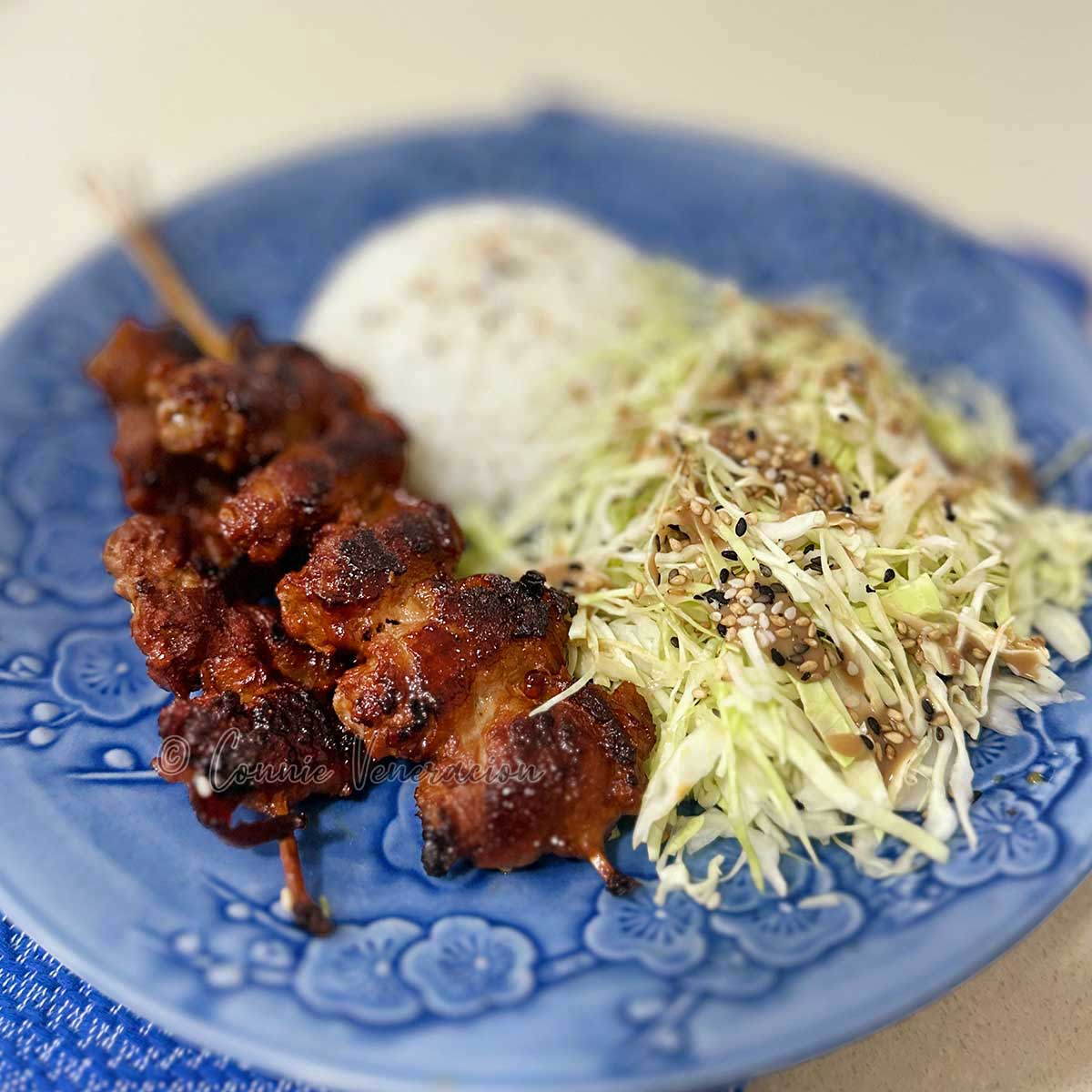Skewered pork belly teriyaki