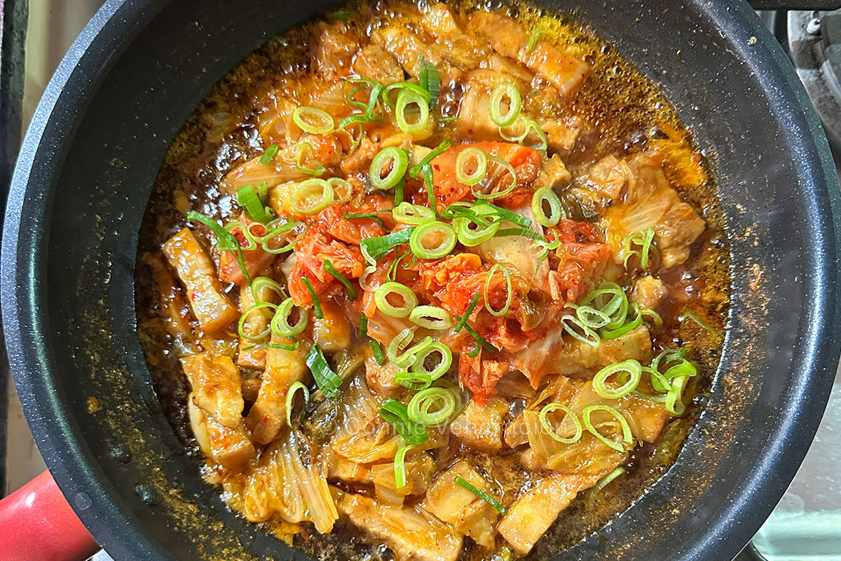 Pork adobo with kimchi and coconut cream