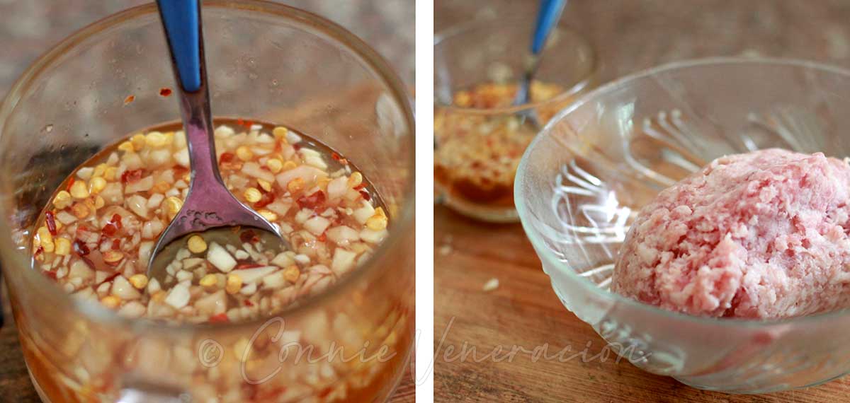 Vietnamese mixed fish sauce / ground pork in bowl