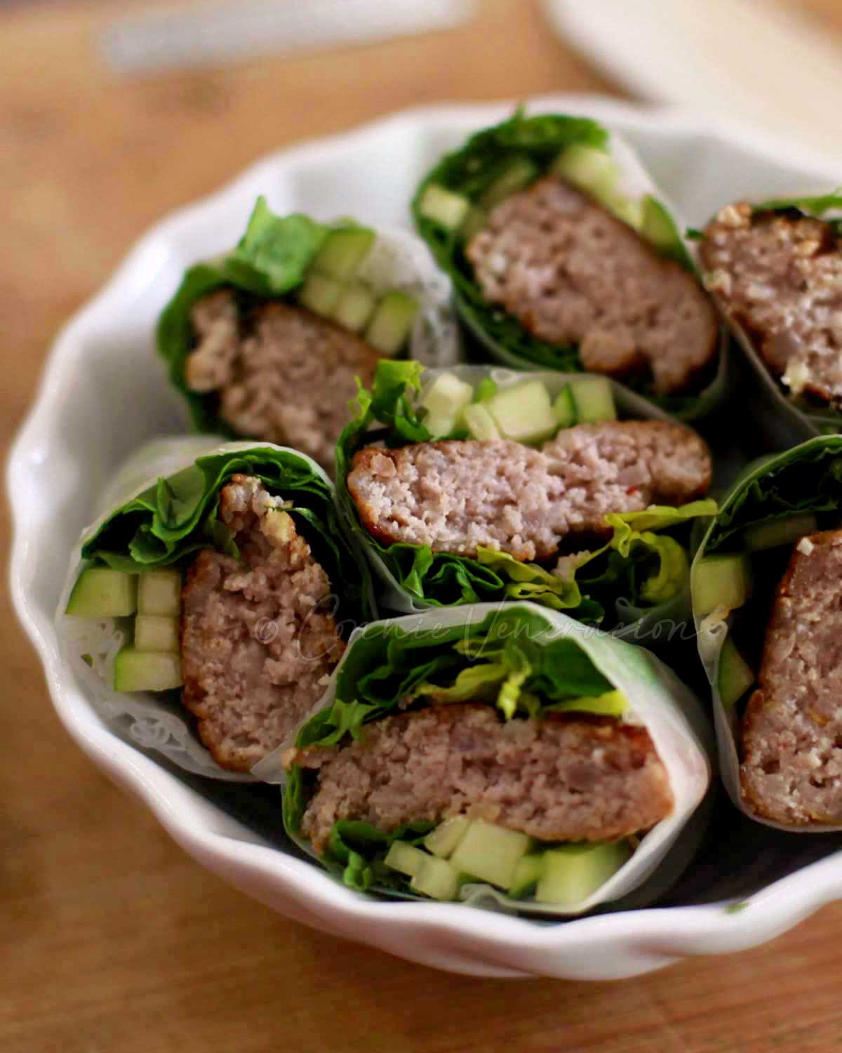 Pork patty spring rolls