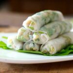 Pork, spinach and pineapple rice paper spring rolls