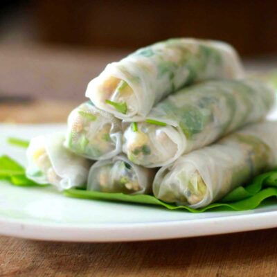 Pork, spinach and pineapple rice paper spring rolls