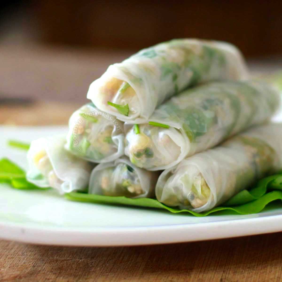 Pork, spinach and pineapple rice paper spring rolls