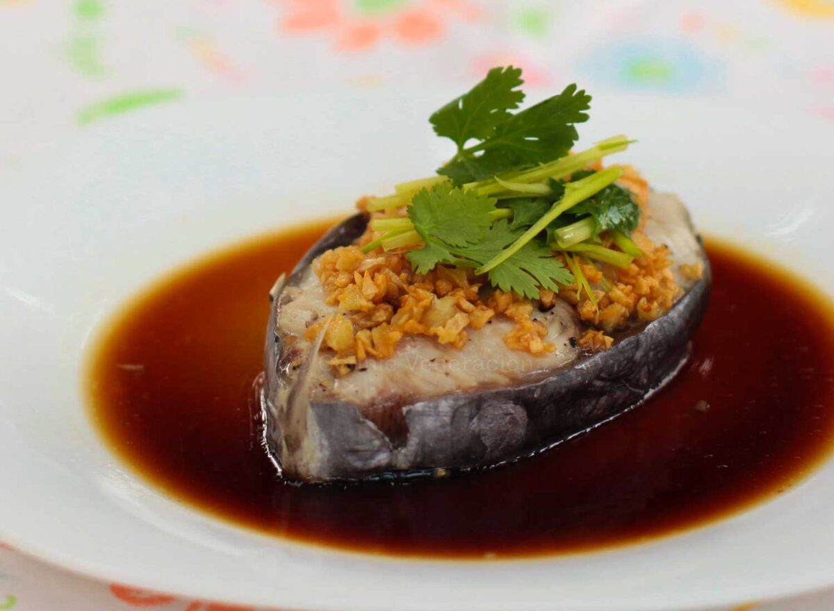 Steamed fish steak with sweet soy sauce