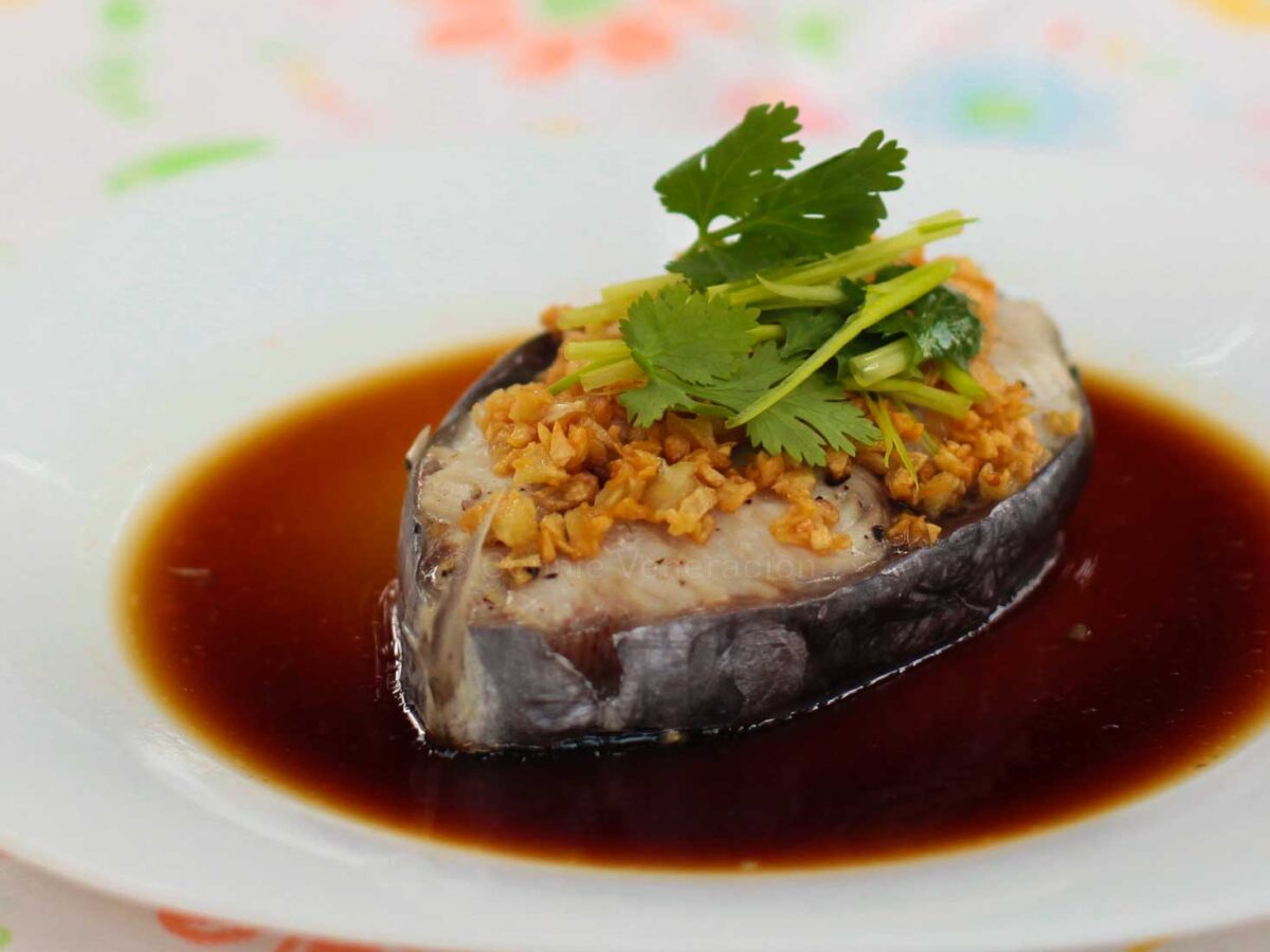 Steamed fish steak with sweet soy sauce