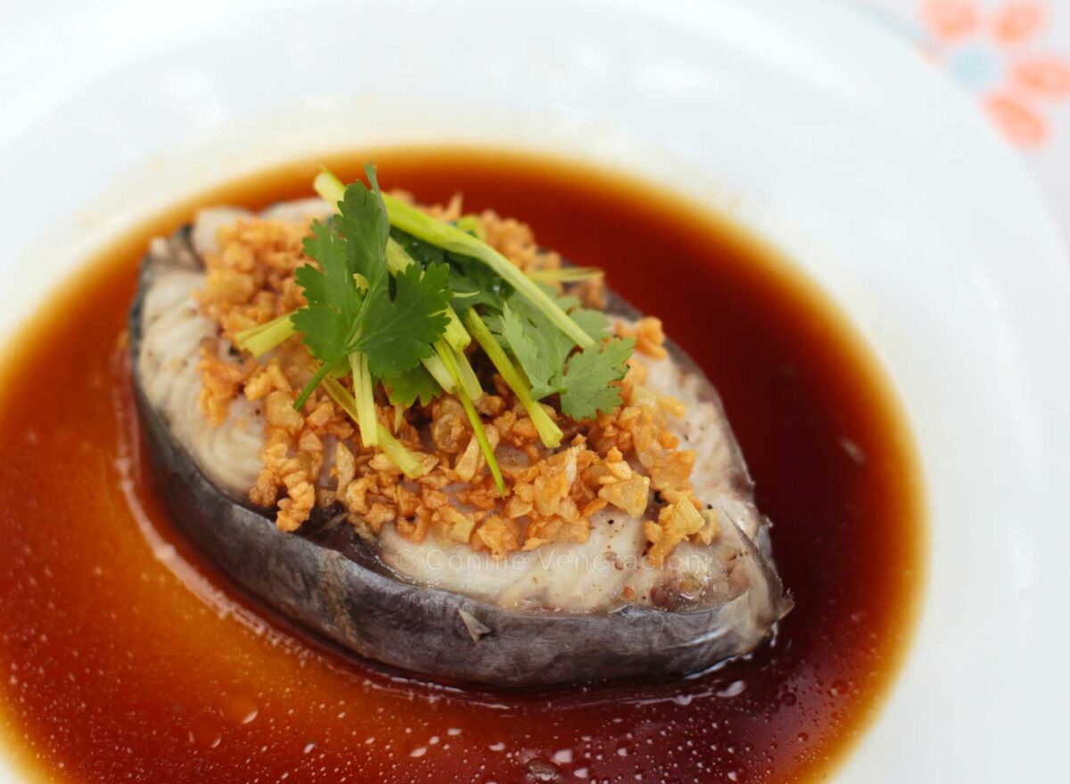 Steamed fish steak with sweet soy sauce