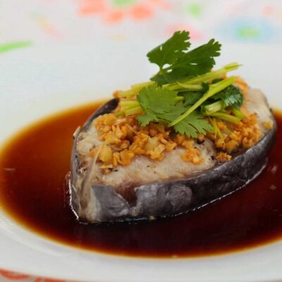 Steamed fish steak with sweet soy sauce