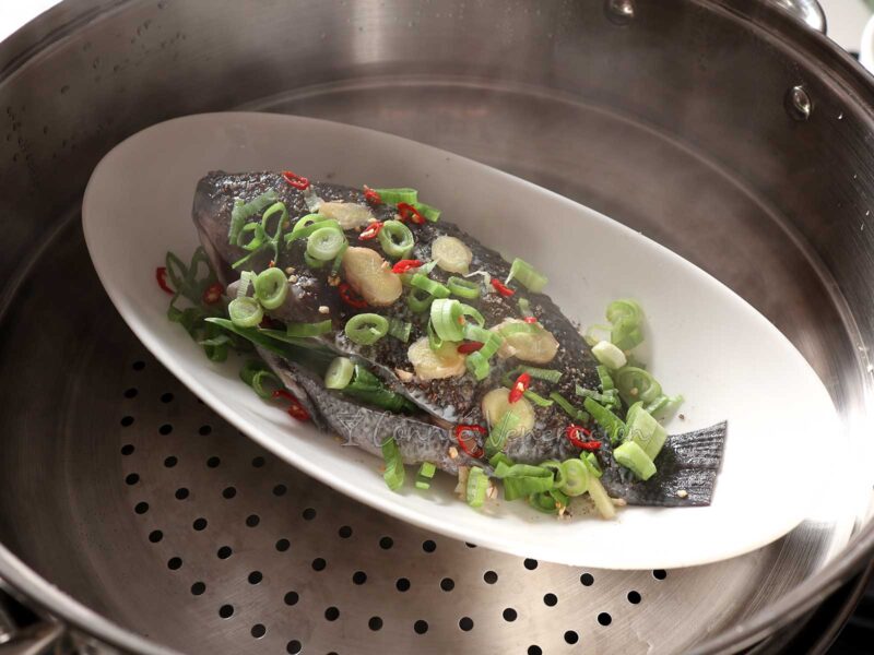 Whole tilapia in steamer