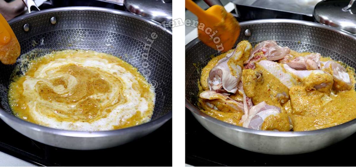 Cooking Thai chicken curry in coconut milk