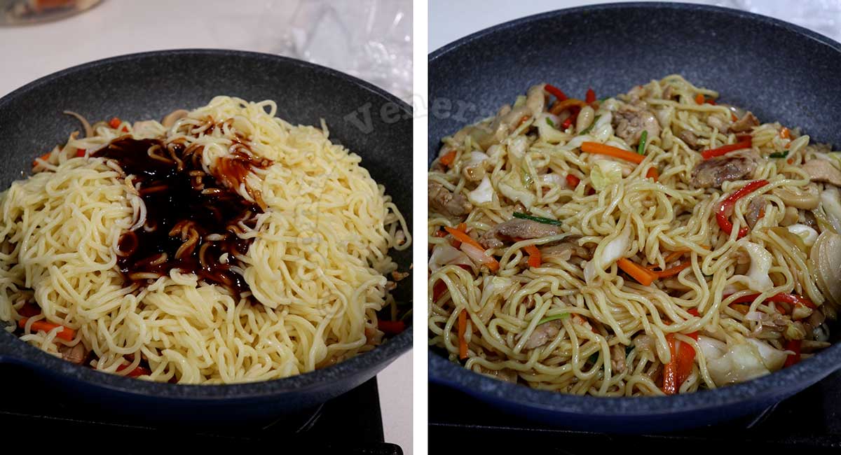 Chicken yakisoba in wok