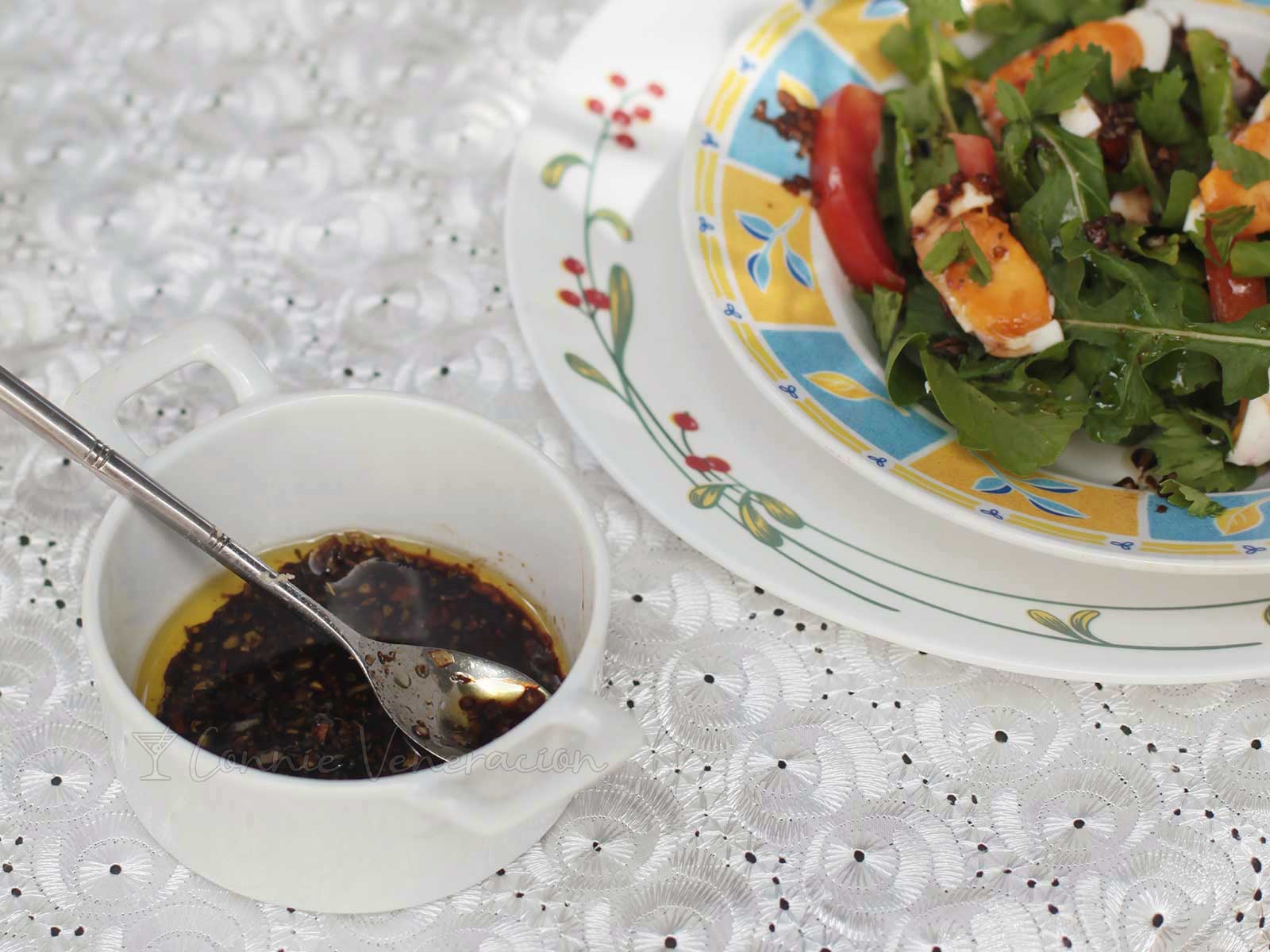 Arugula, tomato and salted duck egg salad with ginger vingaigrette