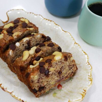 Banana bread with chocolate chips and nuts